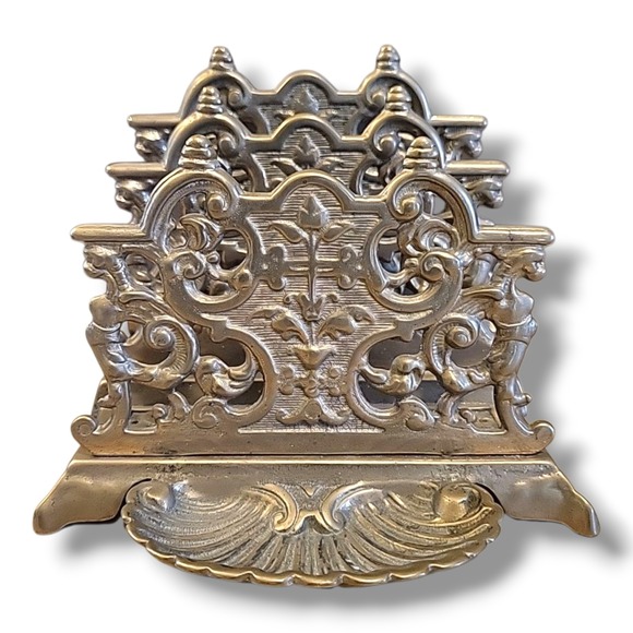 Vintage Brass Double Letter Mail Rack And Stamp Holder - Picture 1 of 11